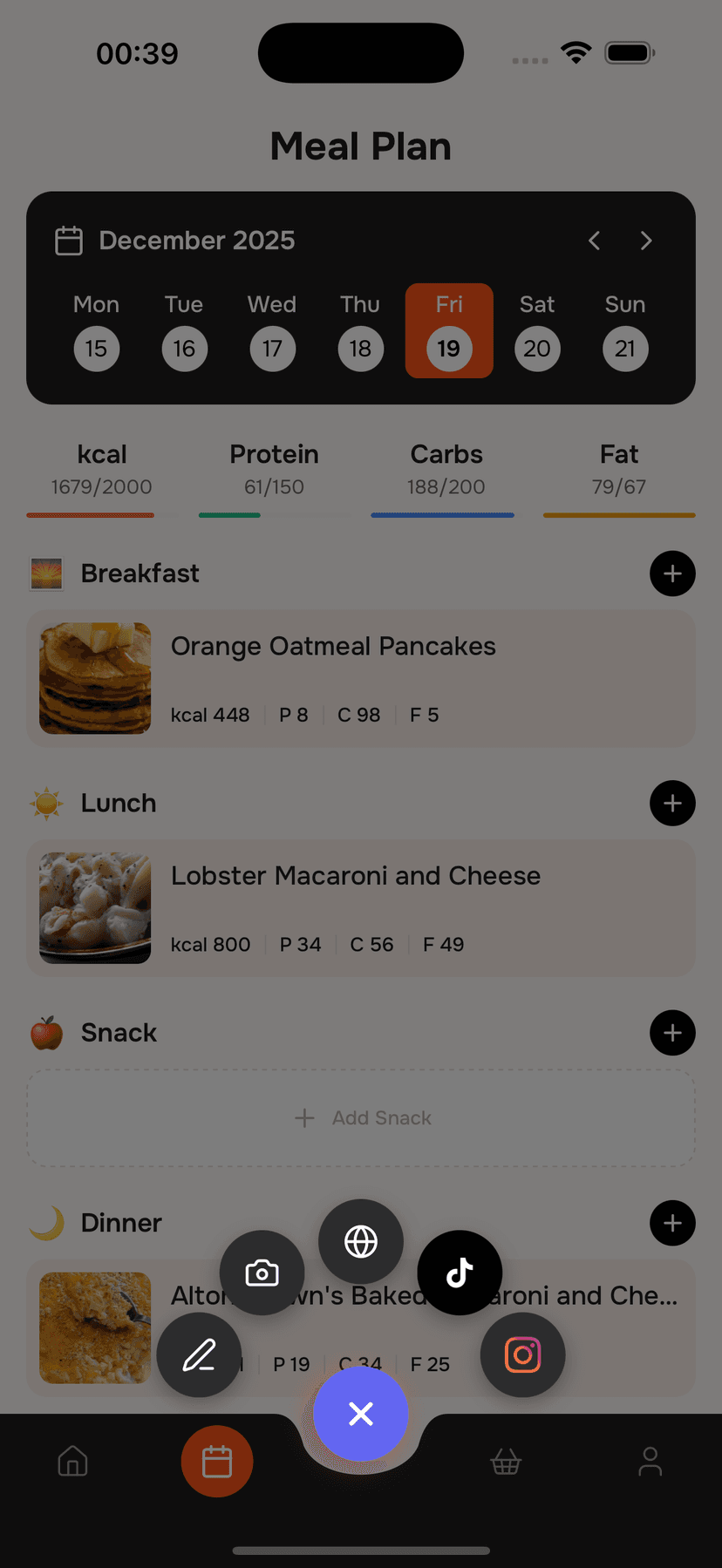 Import Recipe Screen - Add recipes from Instagram, TikTok, websites or scan